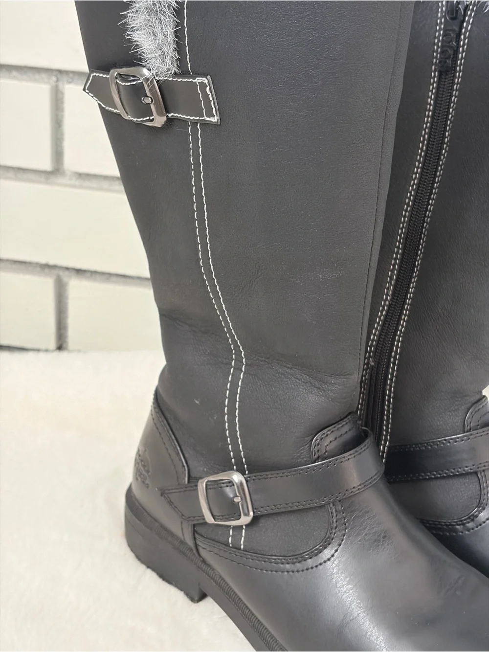 totes Black Knee-High Faux-Fur Trim Riding Boots